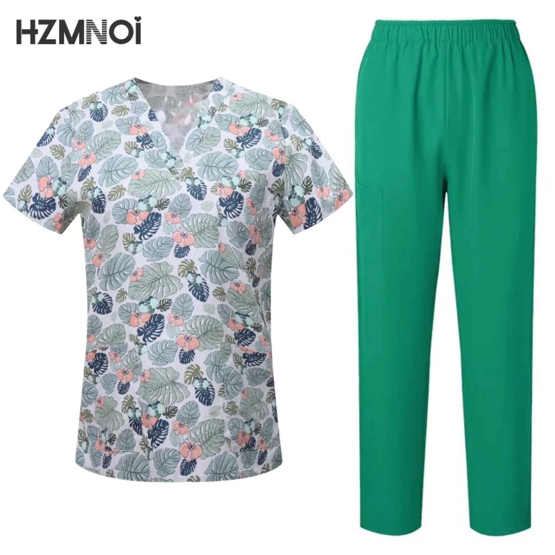 Surgical Uniform Womens Printed Shirt Pocket Pants Medical Matte Set Beauty Sn Work Clothes Clinical Matte Top+Pants Spa Set X250410