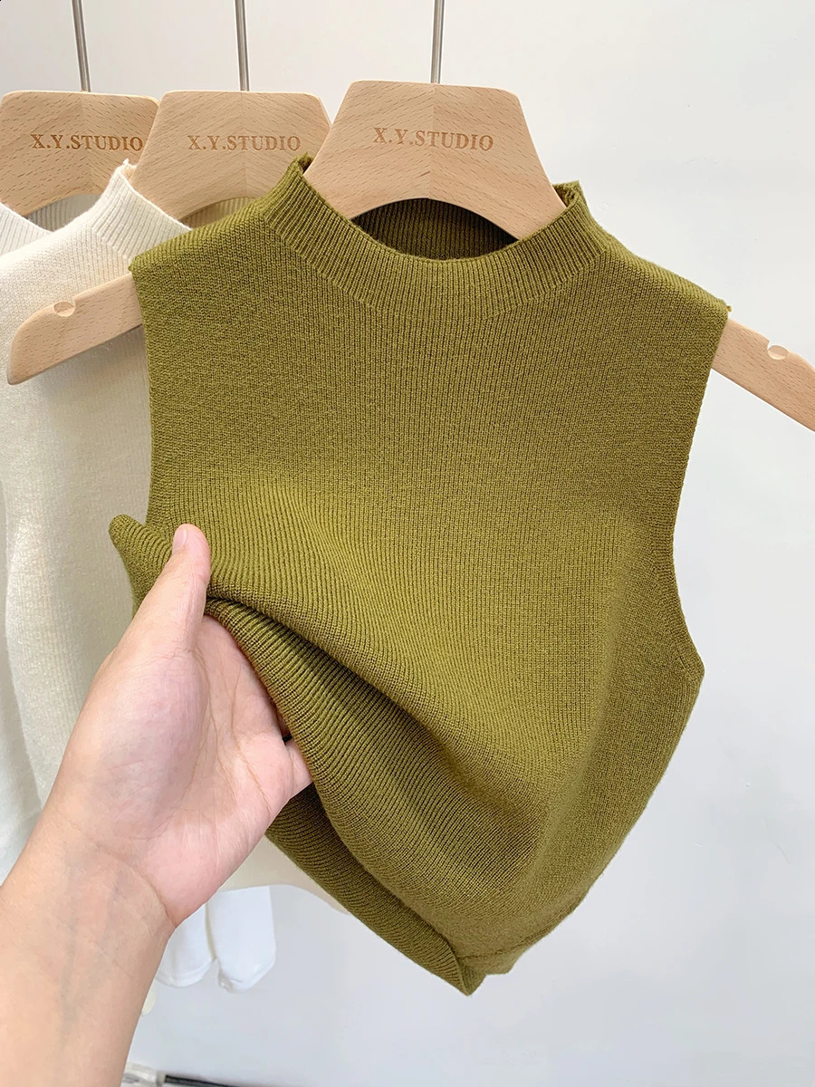Womens Knitted Tank Top 2025 SummerAutumn Slimming Sweater Short Sleeve Solid SpringAutumn Pulling 250407