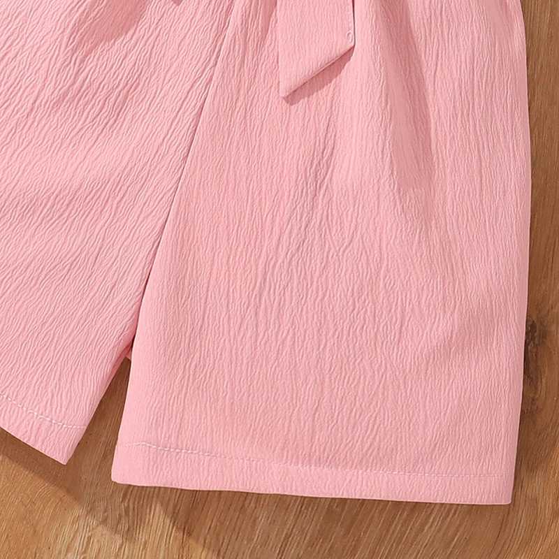Childrens jumpsuit 8-12 years summer pink sleeveless open work belt short jumpsuit cute girl jumpsuit beach Par travel suitXJ250410