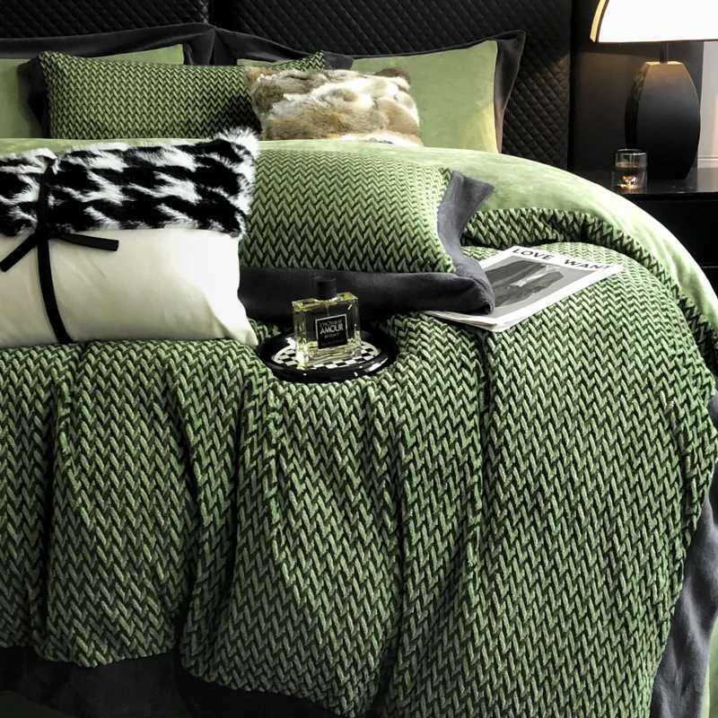 4Pcs Winter Thickened Milk Velvet Jacquard Bedding Set Queen King Size Fluffy Duvet Cover Set Flat/Fitted Bed Sheet cases H251111