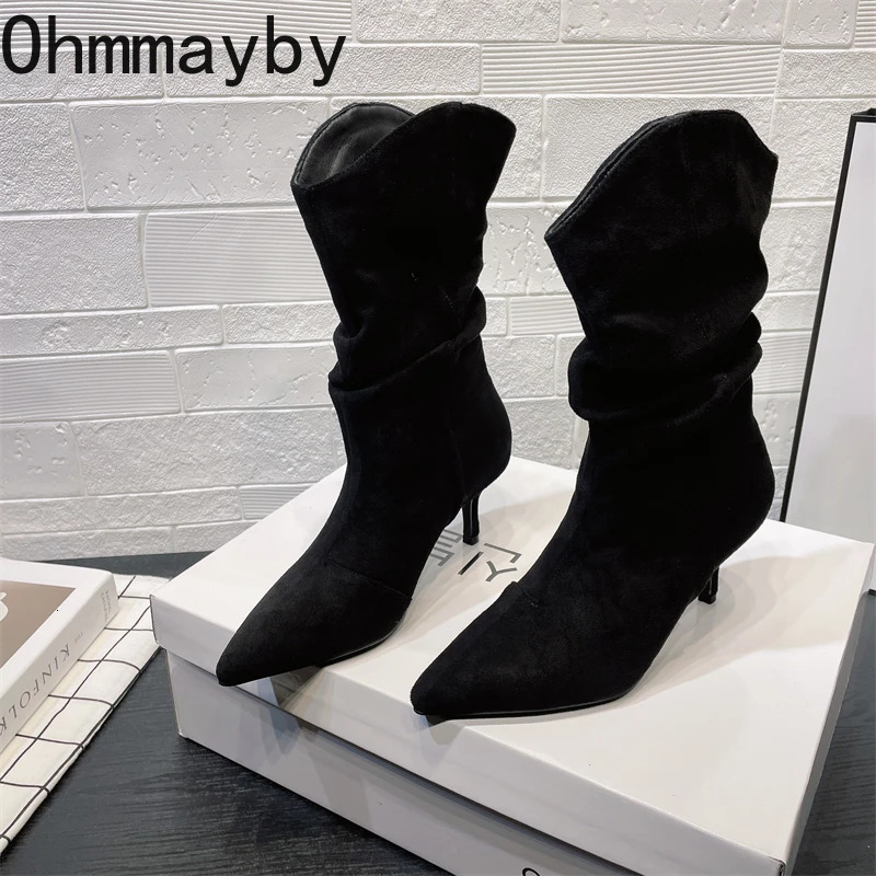 Vintage Pointed Toe Women Ankle Boots Autumn Ladies Concise High Heel Slip On Short Botas Zapatos De Mujer 251110