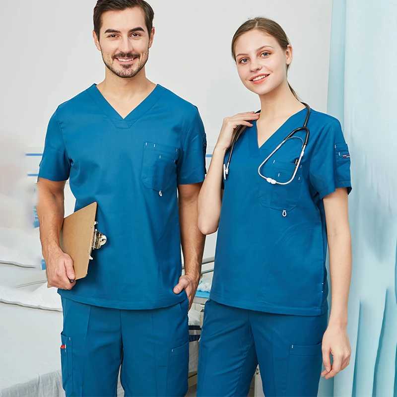 Scrub set medical uniform nurse work clothes suitable for womens nursing tops and pants chlorine bleach durable doctor set 9901 X250410