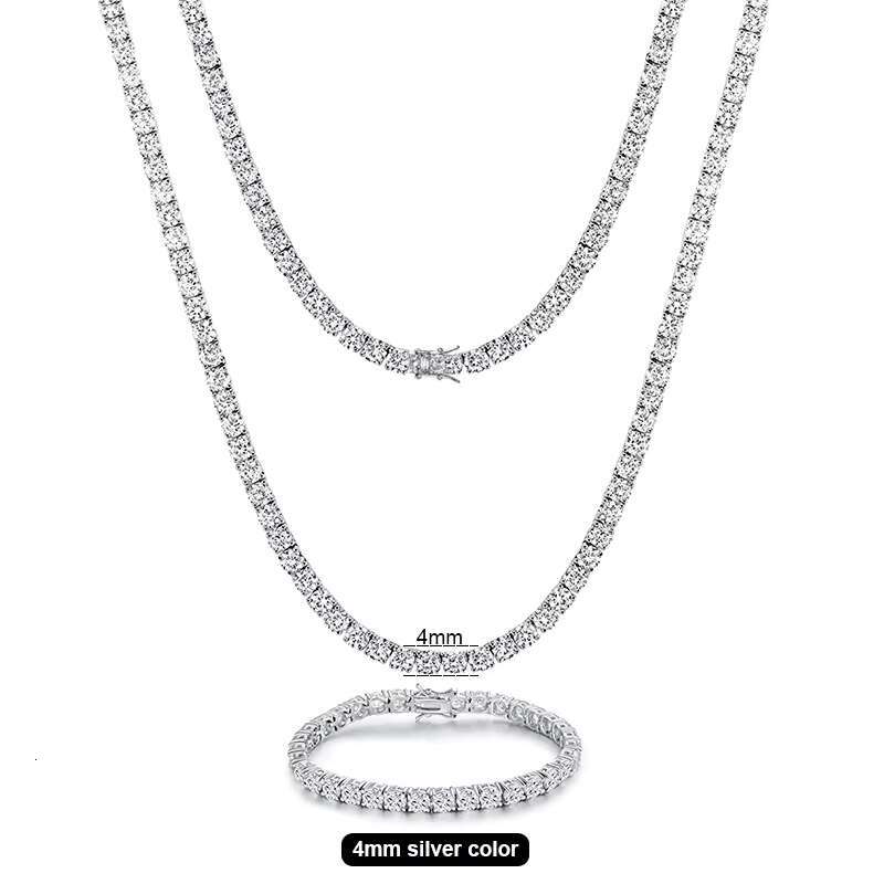 Hot Sale 3mm 4mm 5mm 925 Sterling Silver Gold Plated Diamond Necklace Moissanite Tennis Chain