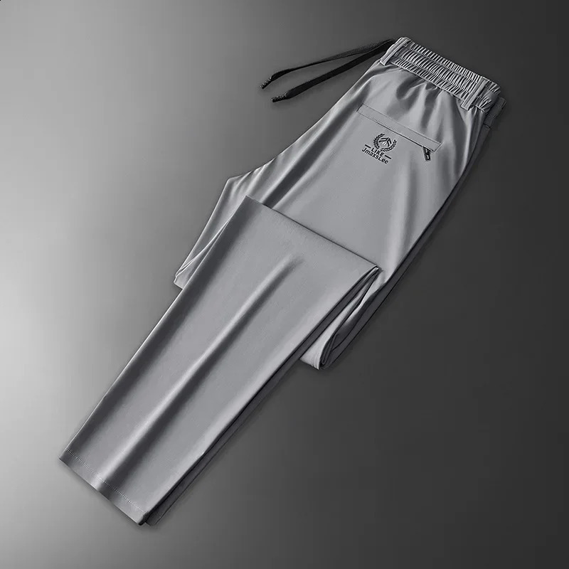 Summer Soft Ice Silk Fabric Mens Thin Casual Pants Korean Fashion Straight High Elasticity Mens 250410