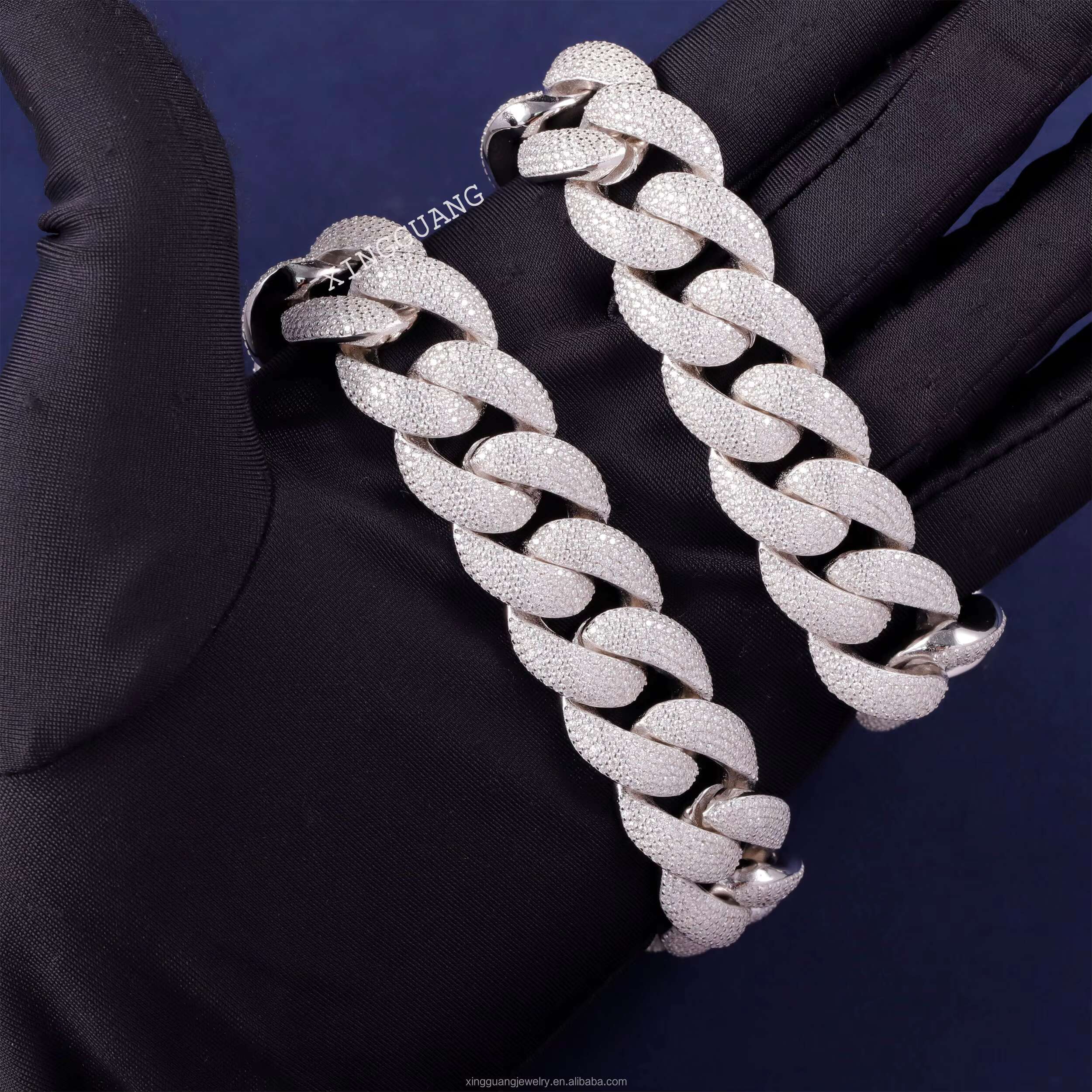 XG Iced Out 18 mm VVS Moissanite Cuban Link Chains Bracelets S925 Silver Fine Jewelry Bracelets