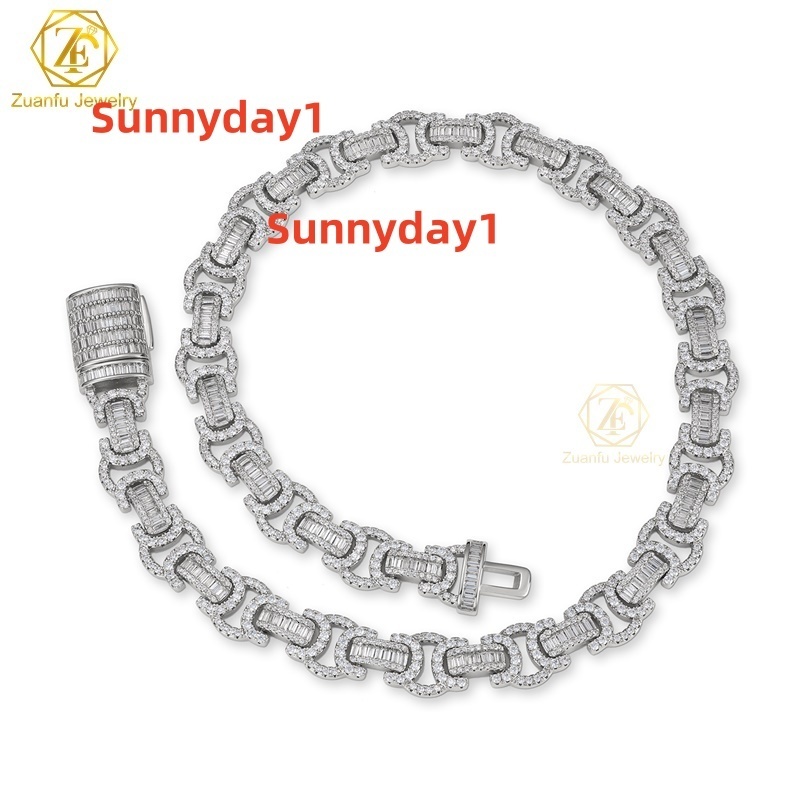 Hiphop Baguette Chain Link Cuban 14mm 925 Sterling Silver Iced Out VVS Diamond Moissanite Cuban Link Chain for Hip Hop