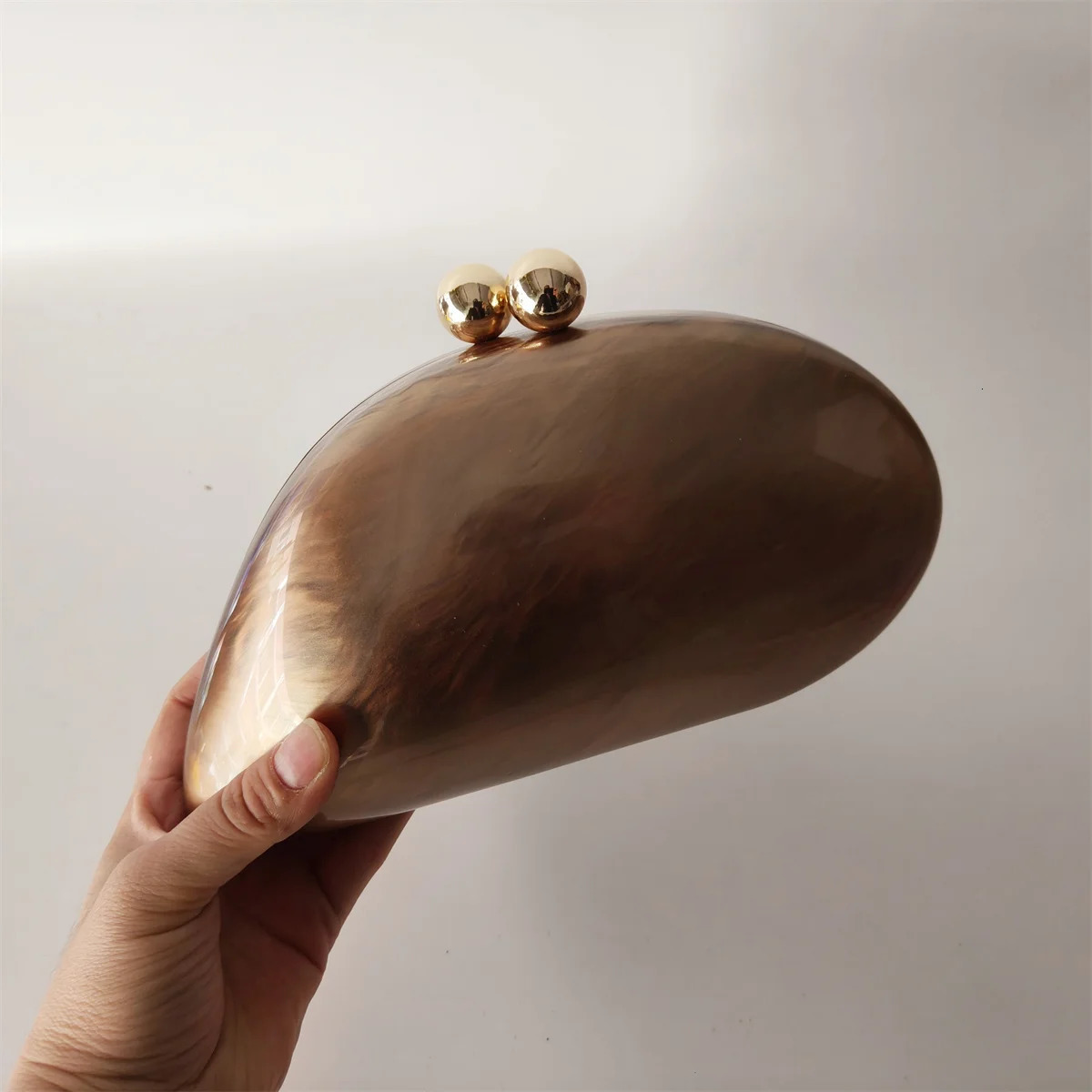 Pearl Brown Dumpling Shape Acrylic Box Clutches Party Purse L Evening Bags Lady Wedding Bridesmaid Clutches Minaudiere Handbags 251106