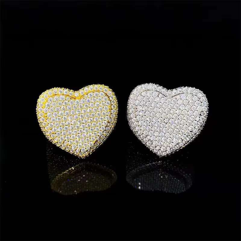 Hip Hop Gold Plated Jewelry Iced Out Diamonds Small Round Moissanite Heart Ring for Men