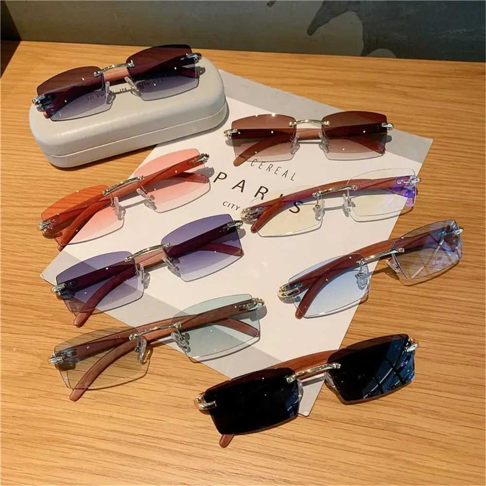 Trendy Punk Sunglasses Rimless Rectangle Sun Glasses for Men Women Fashion UV400 Driving Shades Frameless Gradient EyewearC250412