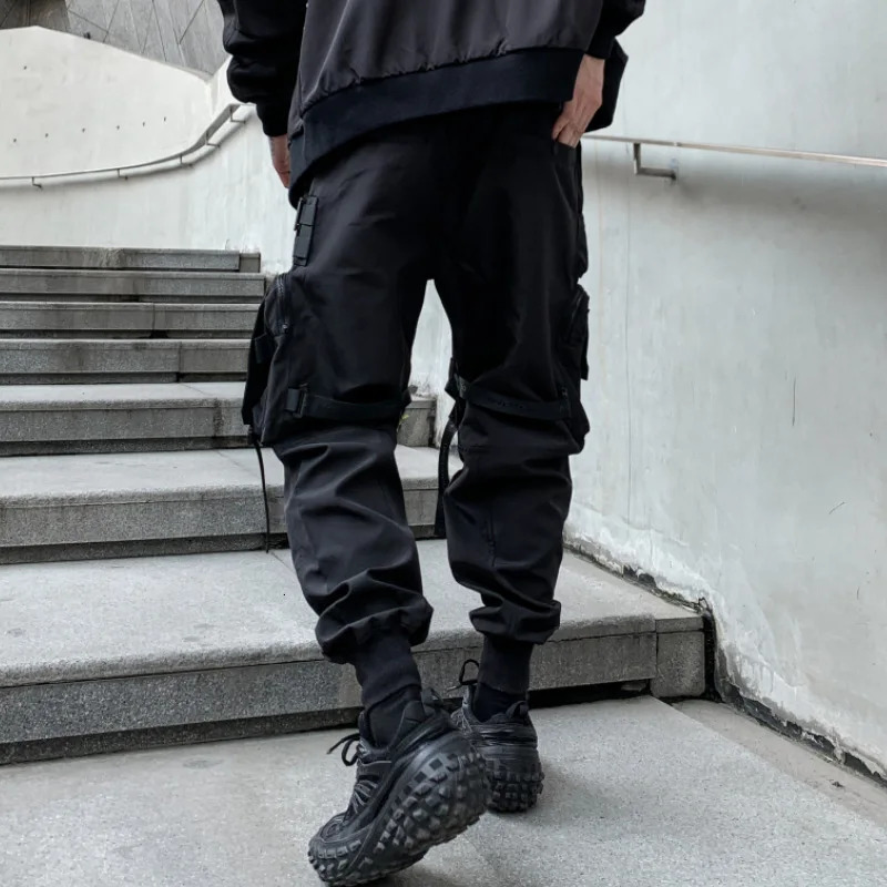 Multi-pockets Ribbons Bandage Tactical Techwear Cargo Pants Mens Harajuku Punk Hip Hop Joggers Pantalons Casual Streetwear 251110