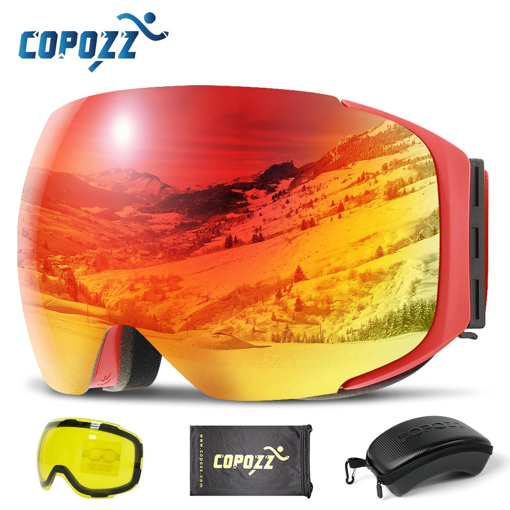 COPOZZ Magnetic Ski Goggles with Quick-Change Lens and Case Set 100 UV400 Protection Anti-fog Snowboard Goggles for Men Women 251107