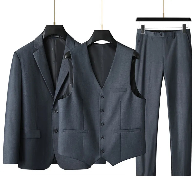 High-End Large Size Mens Three-Piece Suit Set - Business Formal Wedding Dress Coat Vest Trousers Combo for plus Size Men 251107