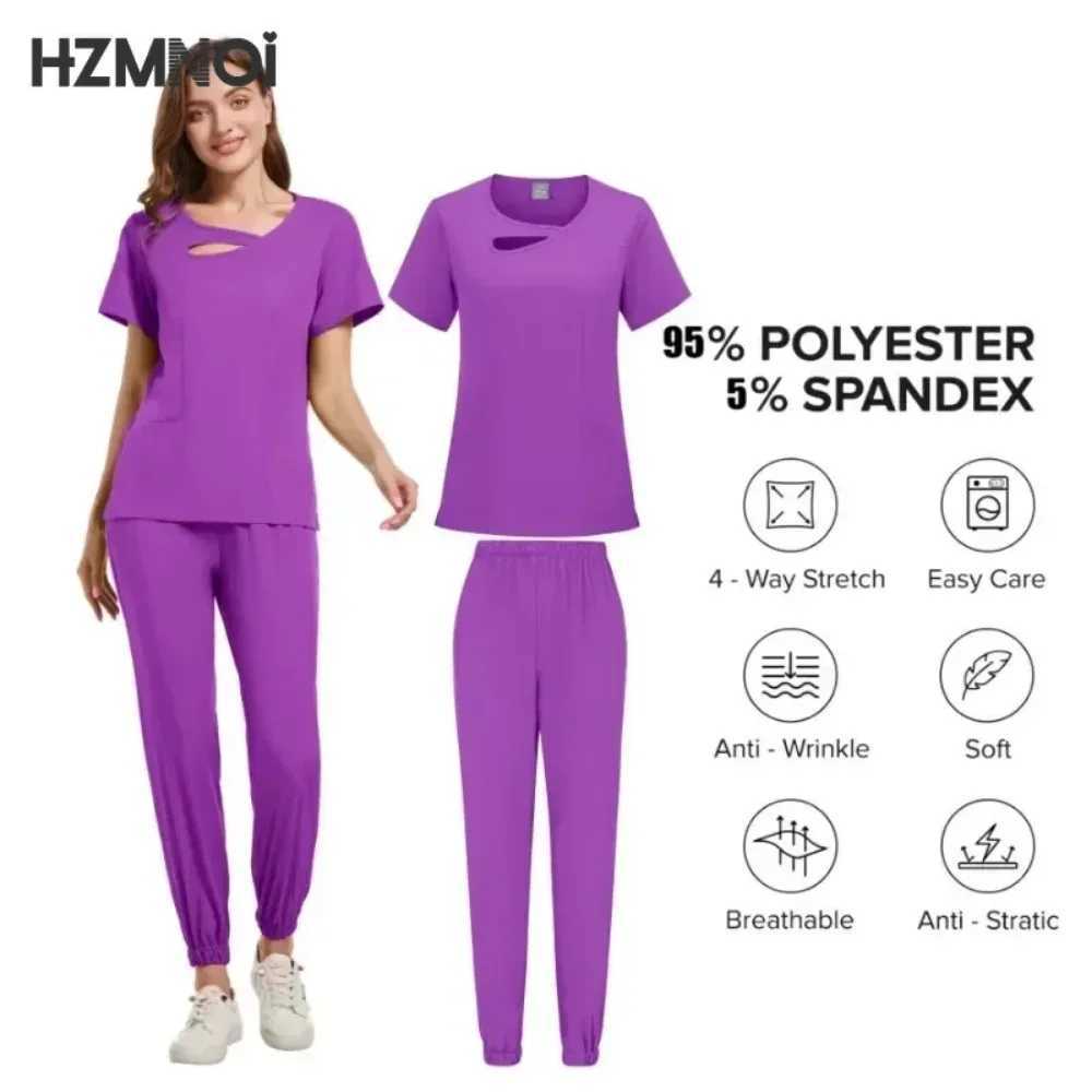 HZMNOI New Fashionable Scrub Designs Women Jogger Clinic Nurse Uniforms Medical Nursing Scrubs Uniforms Sets Hospital Uniforms X250410