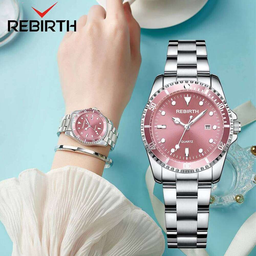 REBIRTH Original Fashion Business Stainless Steel Strap Automatic Date Waterproof Women's Watch
