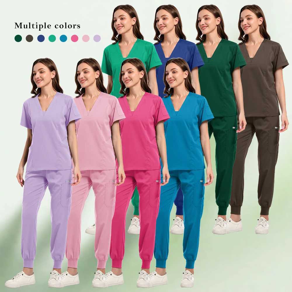 High Quty Soft Elastic Fabric Medical Scrub Sets Blouse and Pants Beauty Sns Dental Hospitals Nurse Vet Working Clothes X250410