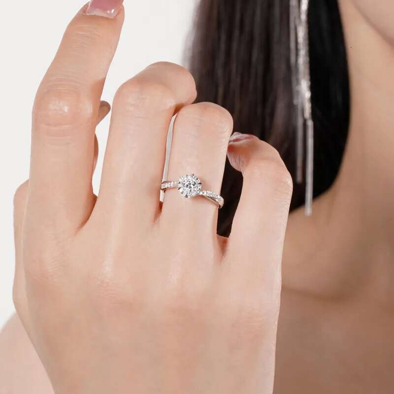 1ct 100% Moissanite Diamond Womens Adjustable Ring S925 Sterling Silver Wedding Jewelry Resizable Ring for Women