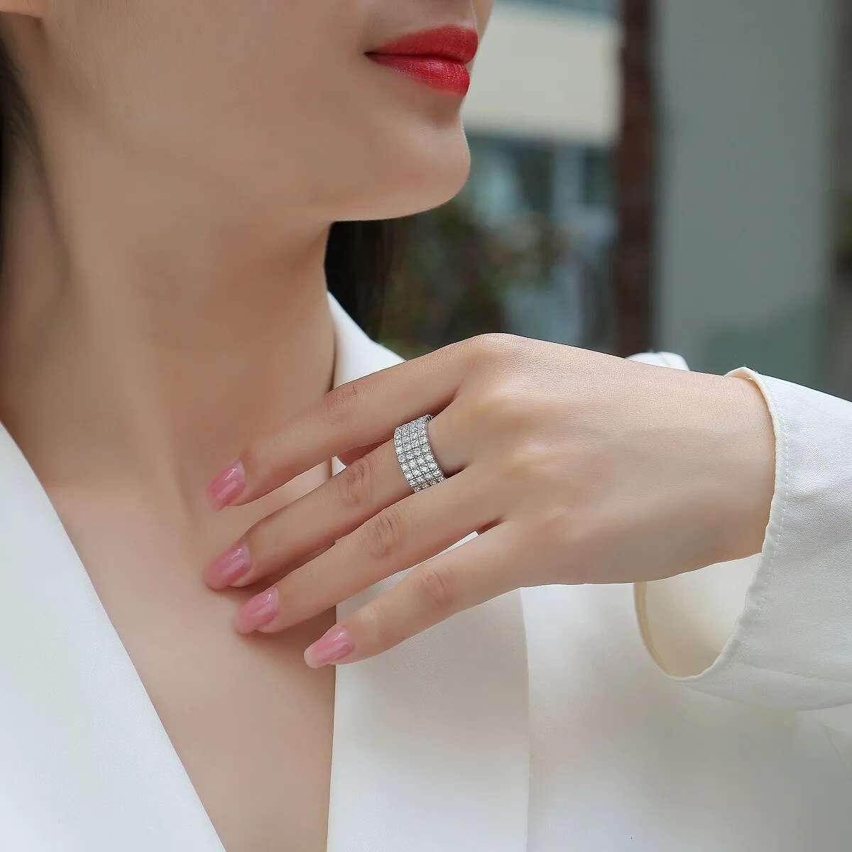 Full Moissanite Diamond D Color VVS Womens 2MM Ring S925 Sliver Plated 18K White Gold Wedding Fine Rings for Women