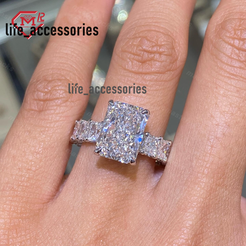 Luxury Moissanite Ring Eternity Baguette Cut Iced Out 2ct Vvs Moissanite Diamond Engagement Rings