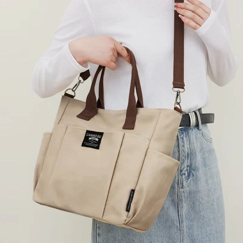Urban Minimalist Female Student Large Capacity Commuting Horizontal Canvas Single Shoulder Diagonal Cross Portable Eco Bag 251110