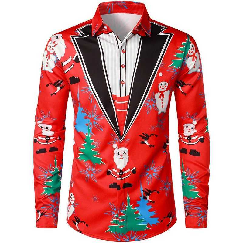 2024 New Christmas Style Santa Claus Graphic Shirt For Men Casual Vintage 3d Print Long Sleeve Clothing Holidays Party Y2k Tops K251110