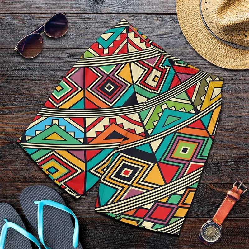 3D printed African ethnic striped shorts mens Exquisite pattern swim trunks summer Hawaii oversized beach shortsW250410