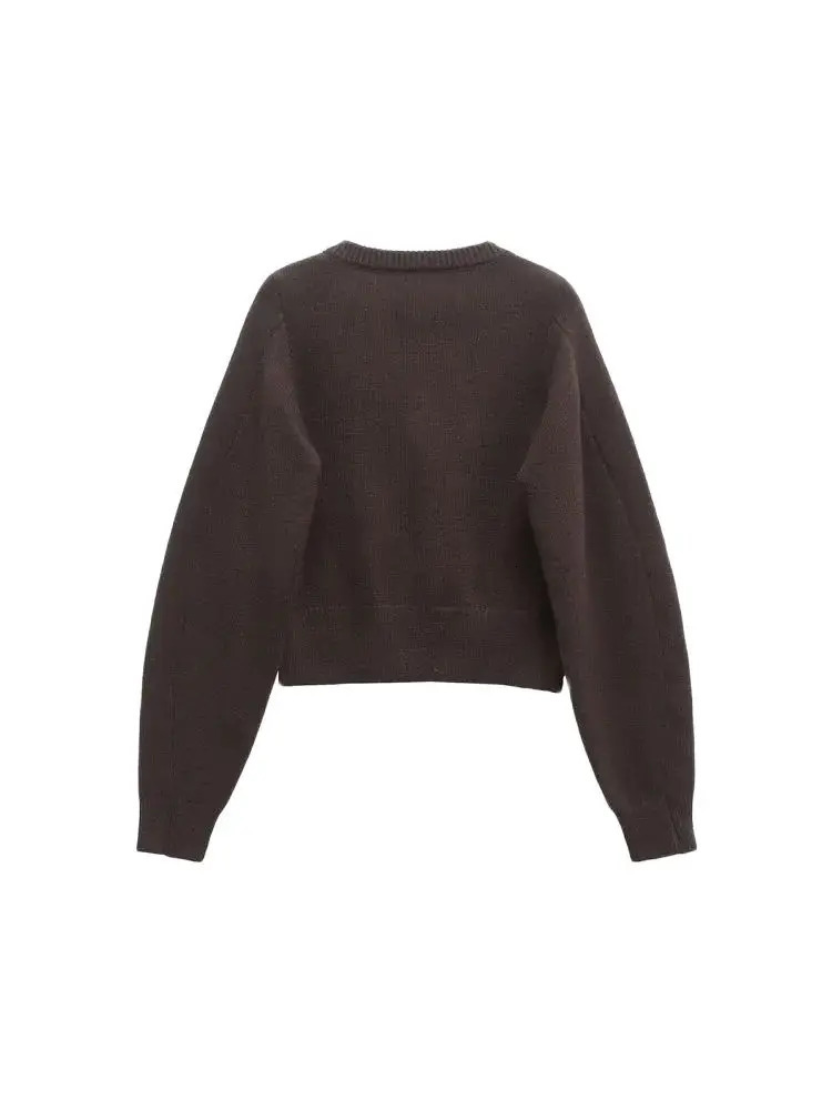 Womens Knit Cardigan Sweater ONeck Long Sleeve Chic Top with Golden Button Front Patch Pockets Fashion Outerwear 251107