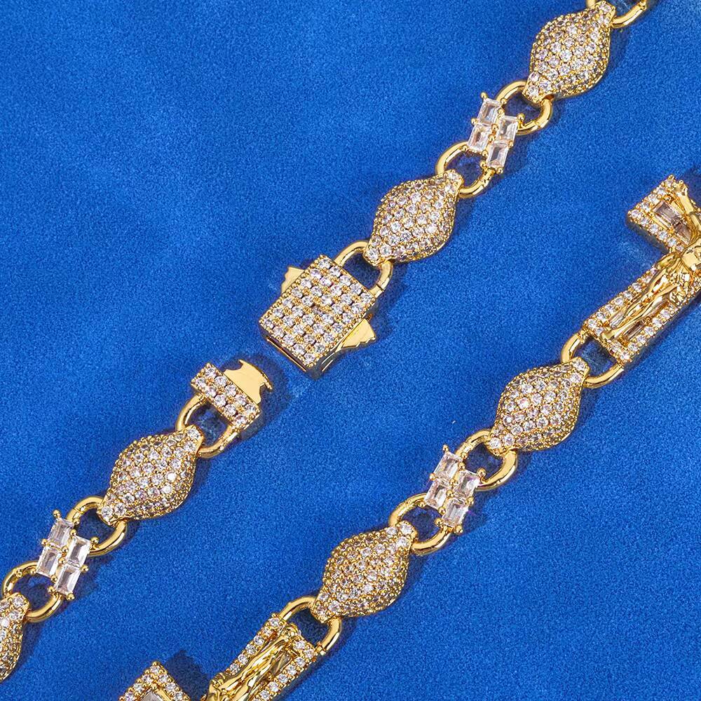 NUOYA Cuban Link Bracelet 925 Silver Baguette VVS Moissanite Iced Out Infinity Cross Jesus Charm Hip Hop Fine Jewelry