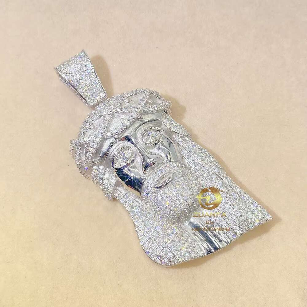 Buss Down Luxury 18k Gold Plated Sterling Silver Jesus Face Big Diamond Men Moissanite Pendant Necklace