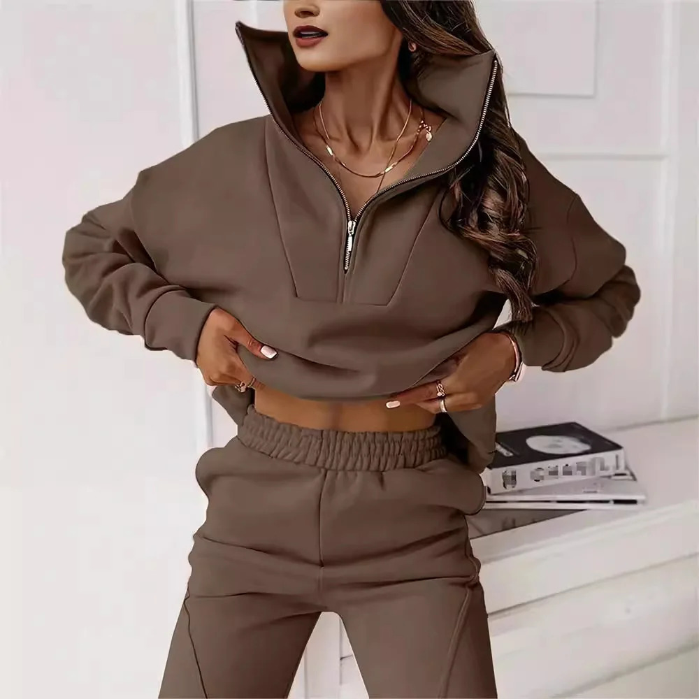Autumn/Winter Casual 2-Piece Set Long Sleeve Sweatshirt Bell Bottoms Sports Suit Zippered Tracksuit Style 251106