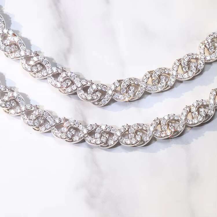 Hip Hop Chain 9mm Wide Iced Out 925 Silver Necklace Set D Color Moissanite Diamond Cuban Link Chain