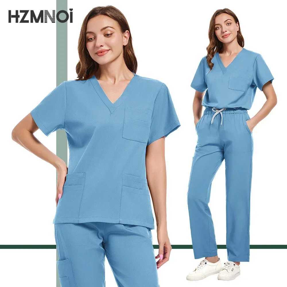 Hospital Nurse Doctor Nursing Uniform Women Fashion V-neck Beautician Straight Pants Suit Pharmacy Work Clothes Medical Uniforms X250410