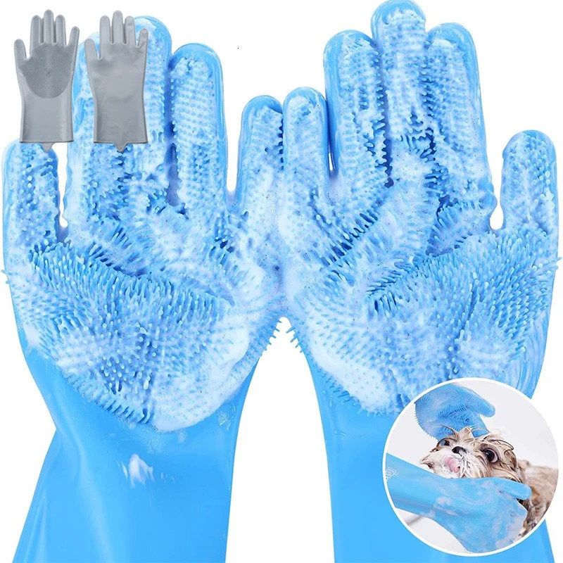 2Pcs Pet Grooming Cleaning Gloves Dog Massage Bathing Glove Soft Silicone Hair Removal Hand Skin Protection 251110