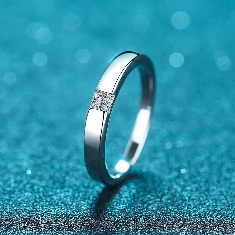 Simple and Stylish 925 Sterling Silver Square Diamond Moissanite Ring for Men and Women