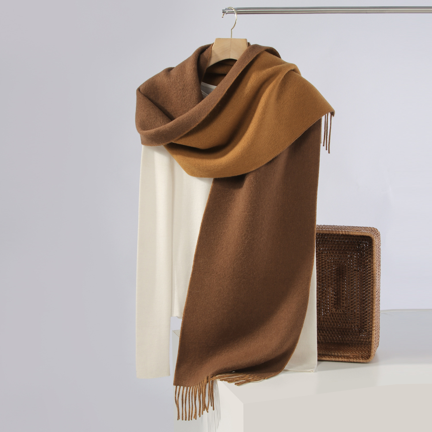 K363 2025 new lamb wool plaid double-sided scarf for women Inner Mongolia solid color wool scarf for men all-match business scarf