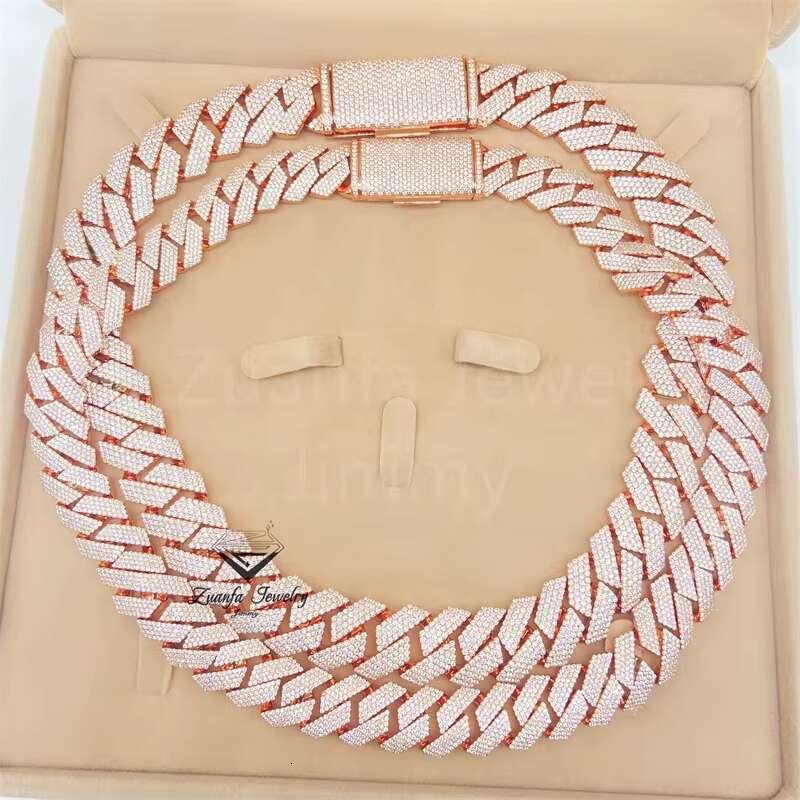 Hand Setting 15mm 4 Row High End Custom VVS1 Moissanite Diamond Lab Diamond Necklace Men