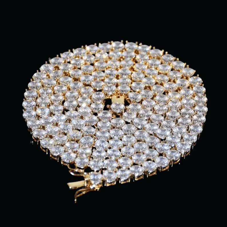Moissanite Hiphop Necklace 925 Sterling Silver 5mm Diamonds Gold Plated Pass Diamond Tester Moissanite Tennis Chain