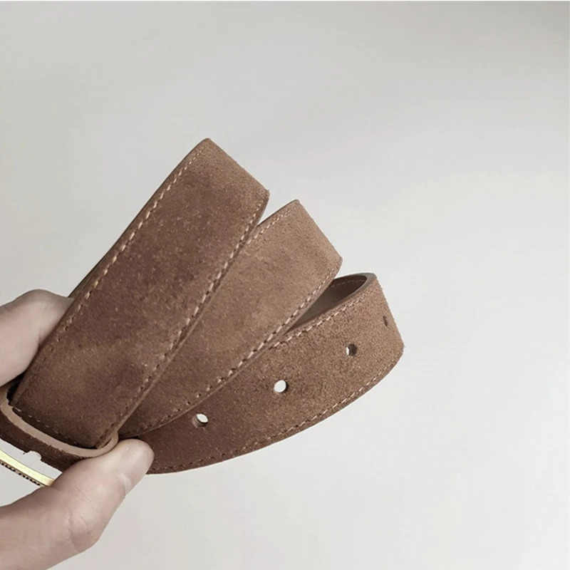 Double Genuine Leather Belt for Women Cowhide Suede Belts with Trendy Square Alloy Buckle Ideal for Dresses and Jeans 251110