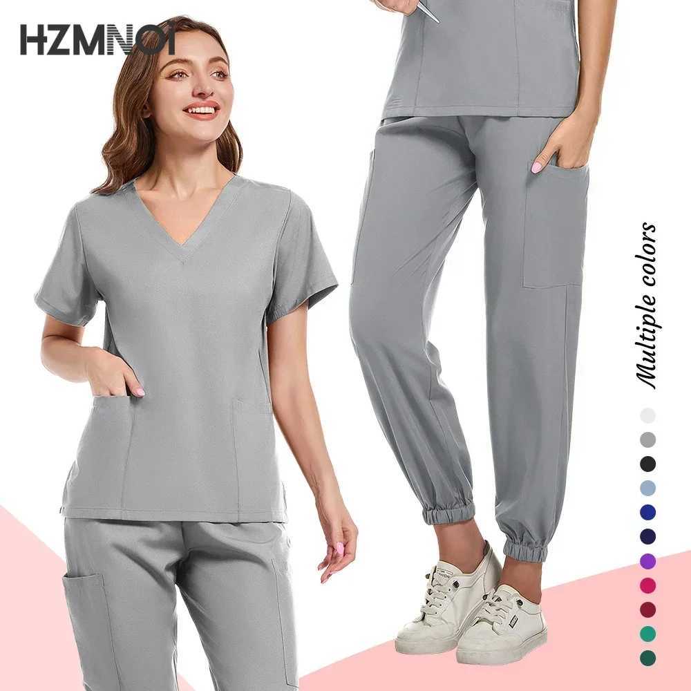 HZNMNOI Scrub Hospital Uniform Medical Top Pants Nurse Uniform High Fashion Uniforms Nursing Scrubs Set Hot Sell Surgical Gowns X250410