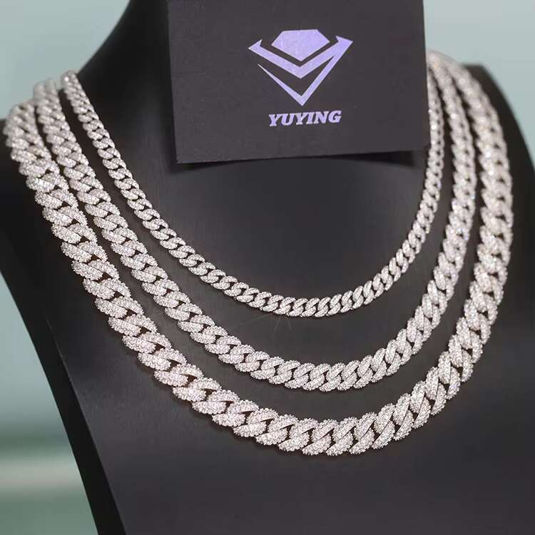 Pass Diamond Test Iced Out Jewelry Moissanite Necklace 925 Sterling Silver Cuban Link Chain Iced Out Moissanite Cuban Chain