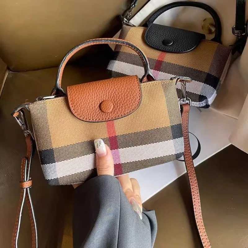 Vintage leather plaid dumpling bag business commuting style handbag large capacity storage canvas cowhide crossbody bagT251205