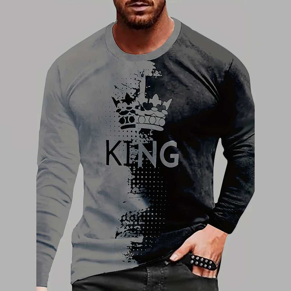 Vintage King 3D Printed Summer Mens Round Neck T-Shirt Casual Long Sleeve Oversized T Shirt Fashion Pullover Menswear K251110