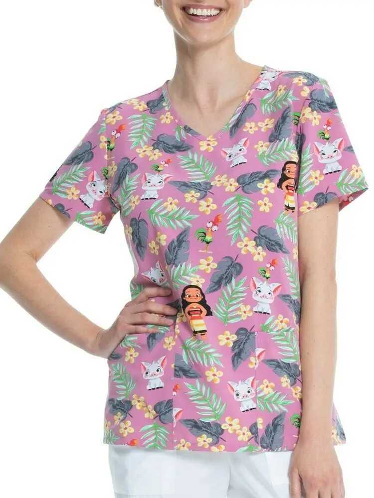 Love Print Scrubs Medical Uniform Para Mujer Top Mate Con Cuello En V Dental Uniform De Enfermera Camisa De Manga Corta Monos X250410