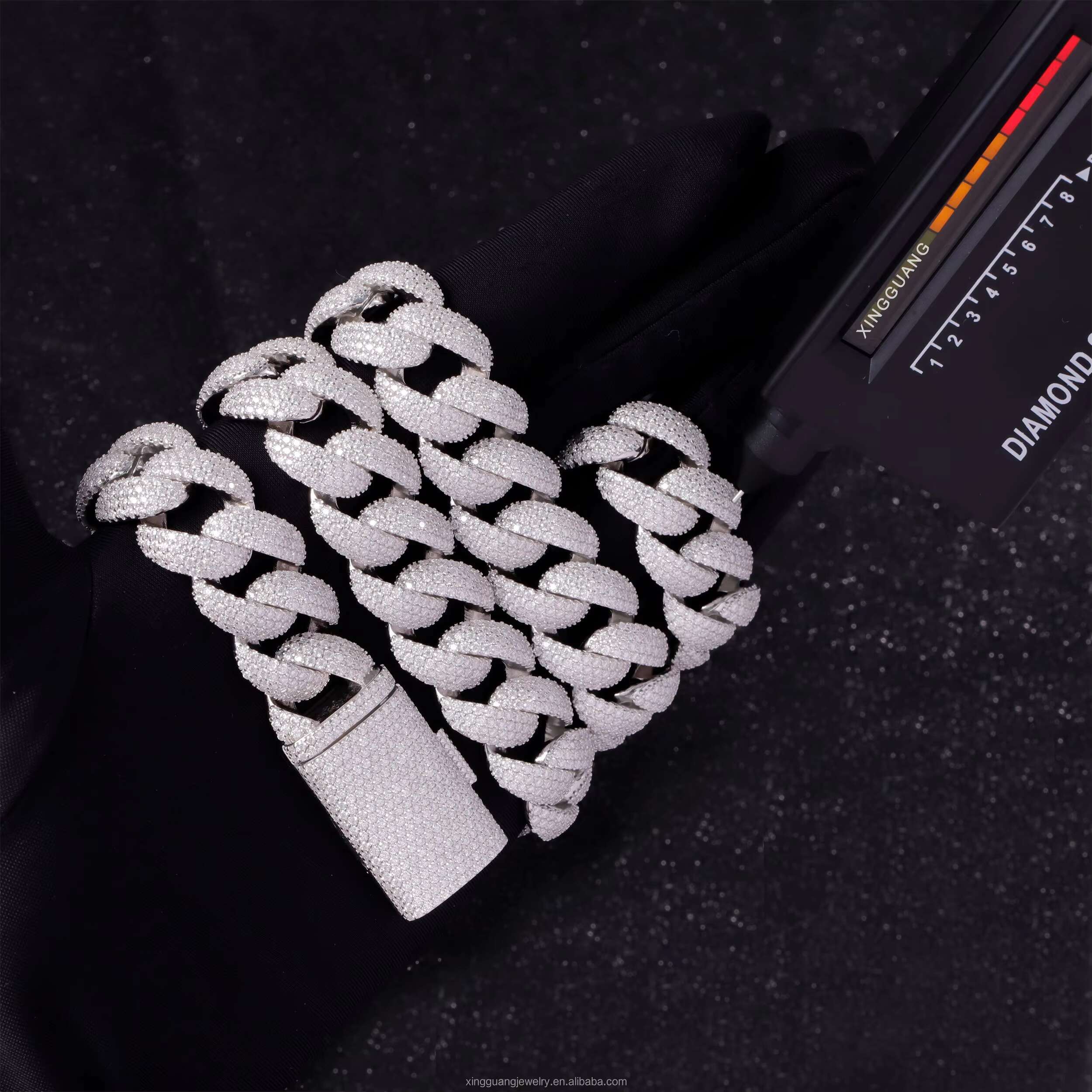 XG Rts 17mm Curved Moissanite Cuban Chain Hiphop Cuban Link Chain for Men Silver Fine Jewelry Necklace Diamond Cuban Chain