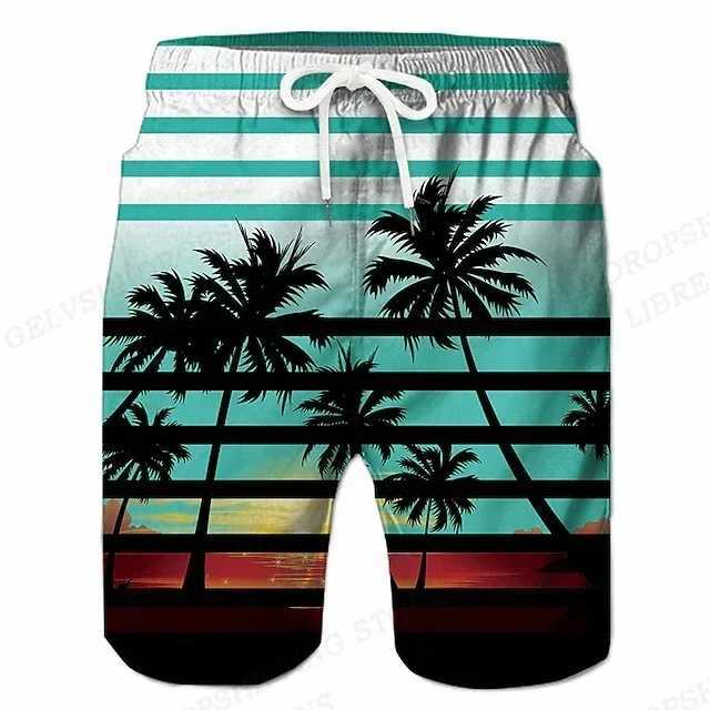 Summer mens shorts quick drying Hawaiian holiday sports swimming trunks fashion 3D coconut tree printing loose sports shorts 6XLW250410