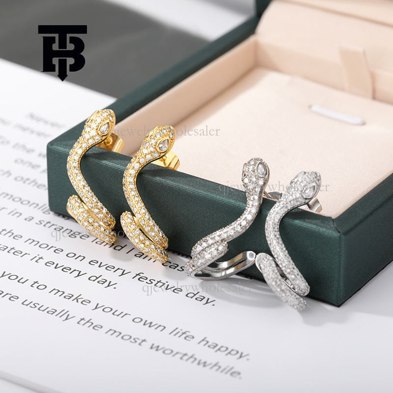 TB BHULAMTE Designer Luxury Serpentine Earrings New European Style Cartilage Clip Personalized Water Diamond Exaggerated Earrings Fashion Women's