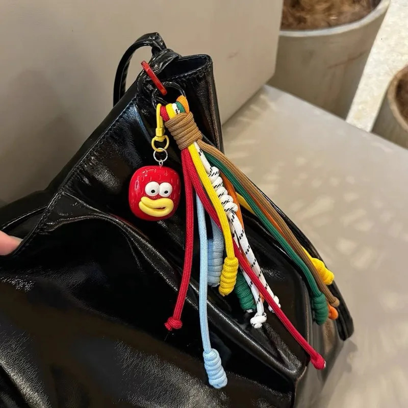 Cute Sausage Mouth Keychain With Stripe Ropes Bag Charm Decoration Hanging Pendant Accessories Colorful Tassel Ropes Phone Strap 251110