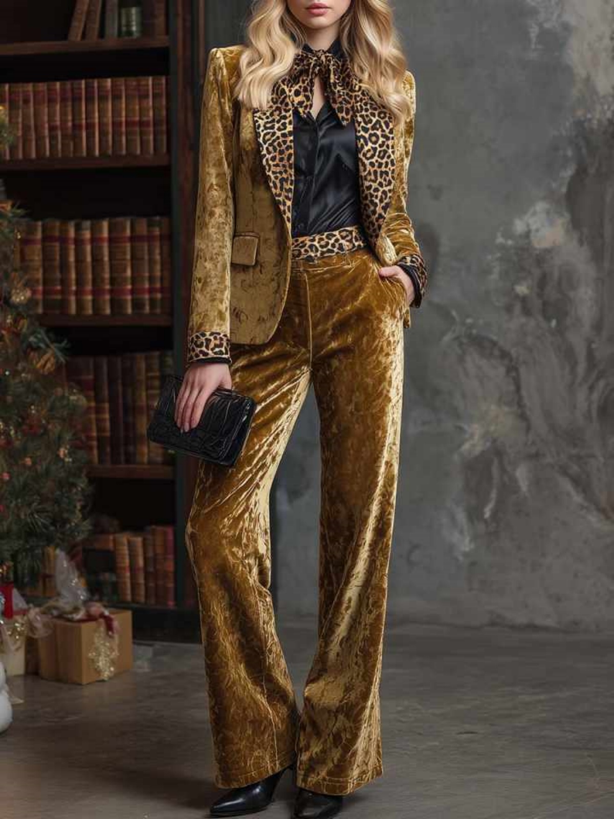 Modern Women's Velvet Suits Leopard Print Single Breasted Jacket Blazers Dinner Party Evening Outfits Custom Made