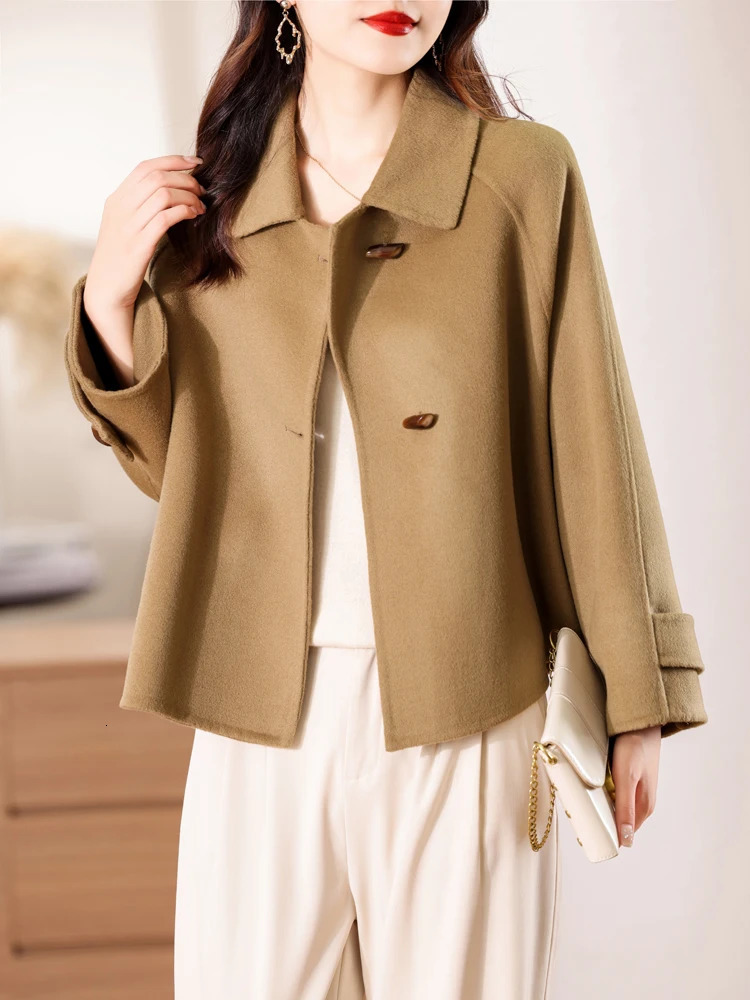 100 Merino Pure Wool Handmade DoubleSided Cloth Chic Coat Womens Short Oxhorn Button Heavy High Street Elegant Top 251104