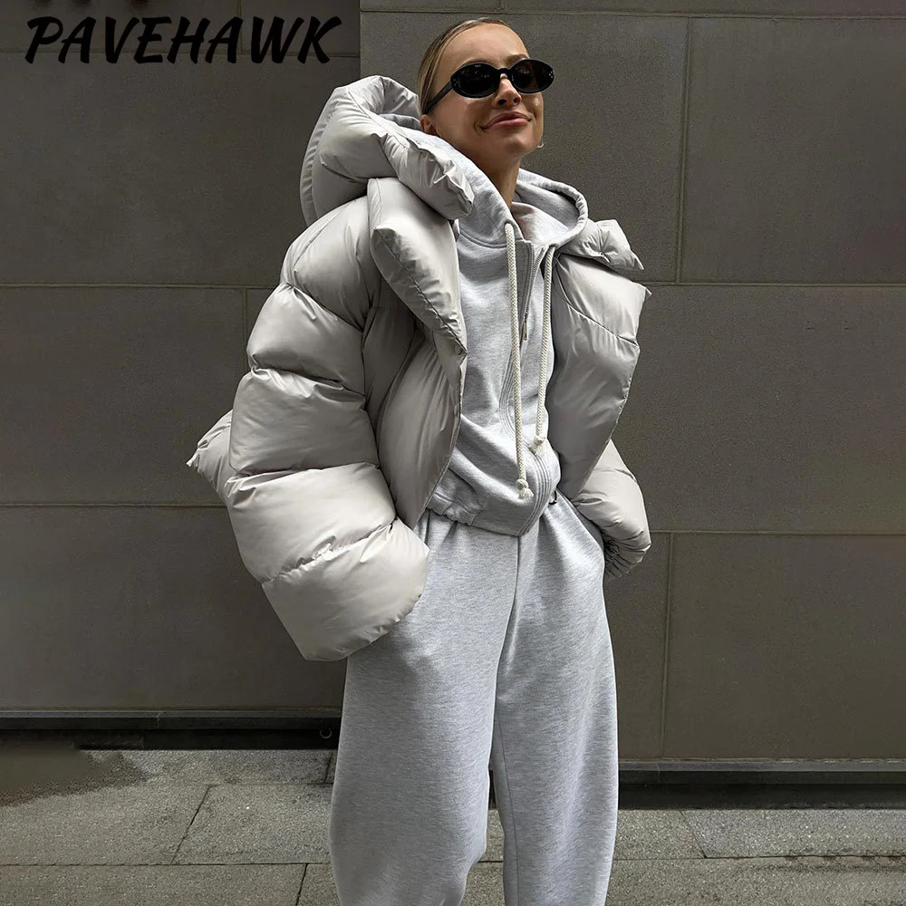 Women Hooded Winter Quilted Jacket Thick Warm Solid Streetwear Zipper Loose Down Parkas Streetwear Office Ladies Puffer Outwear 251110