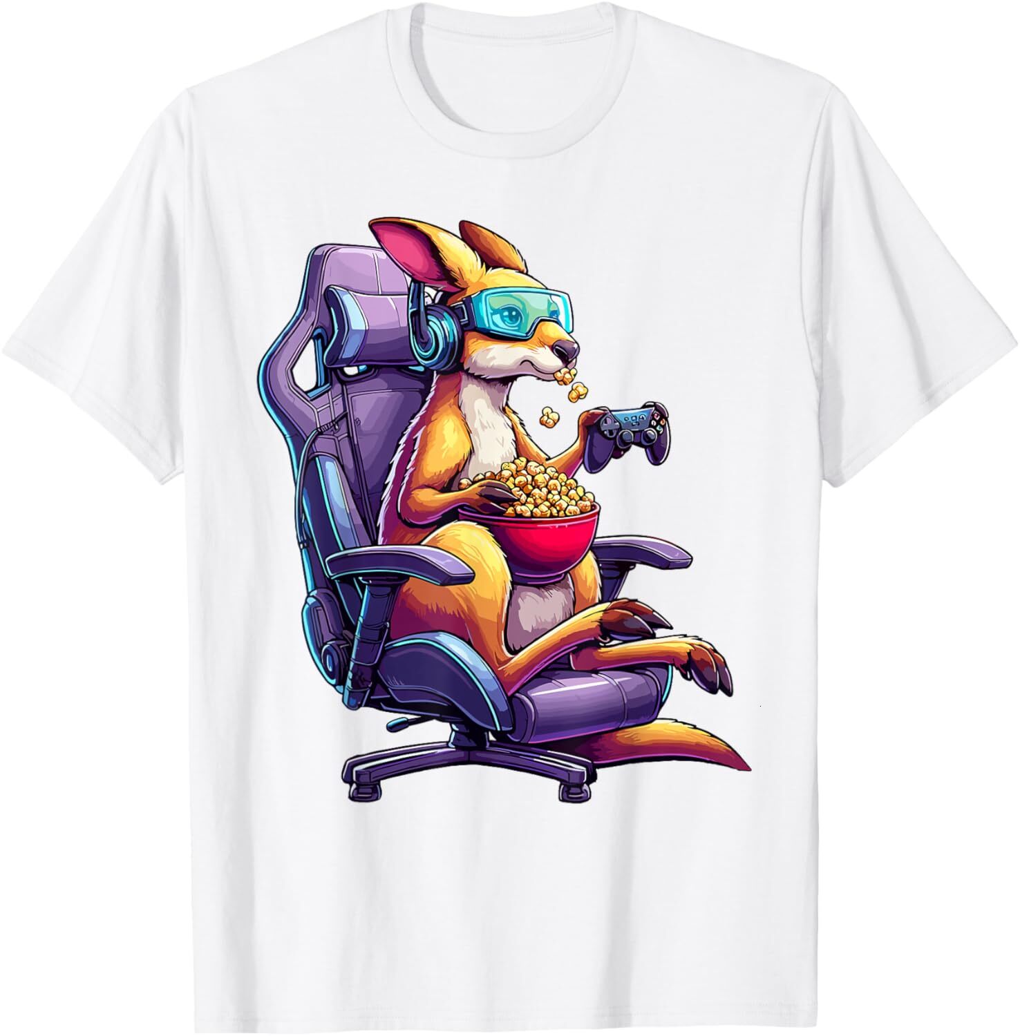 T shirt for Mens Kangaroo Popcorn Animal Gaming Controller Headset Gamer Graphic Tee Casual Tops Clothes